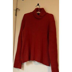 Lauren Ralph Lauren Red Ribbed Turtleneck Sweater XL Women’s 100% Cotton Knit Pu
